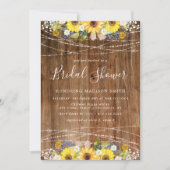 Rustikales Sonnenblumen-String-Lights-Brautparty Einladung (Vorderseite)