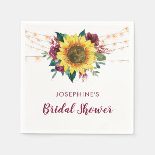 Rustikales Sonnenblumen-String-Lights-Brautparty Serviette