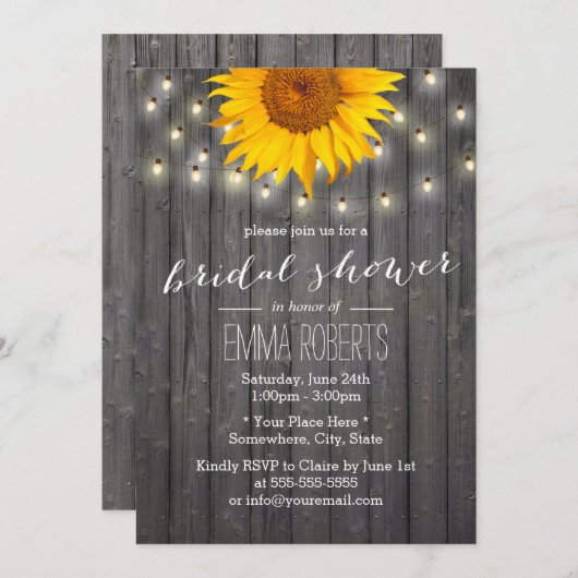 Rustikales Sonnenblumen- und Strandlicht-Brautpart Einladung (Vorne/Hinten)