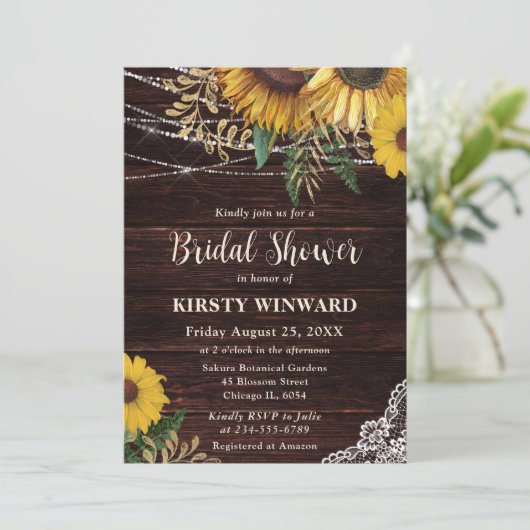 Rustikales Sonnenblumen- und Strandlicht-Brautpart Einladung (Stehend Vorderseite)