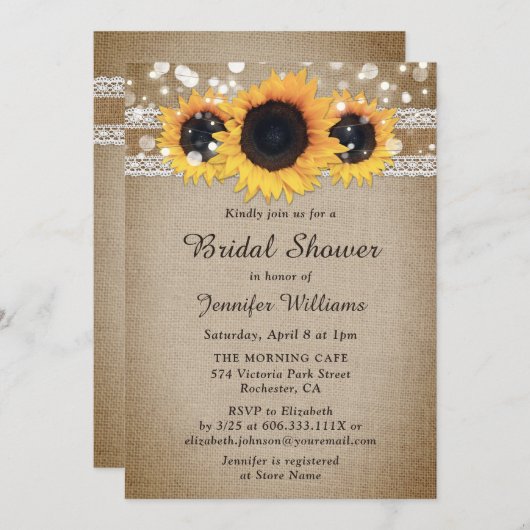 Rustikales Sonnenblumen Vintages Brautparty Einladung (Vorne/Hinten)