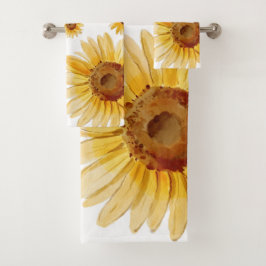 Rustikales Sonnenblumen-Watercolor-Sommer-Badetuch Badhandtuch Set