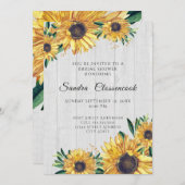 Rustikales Sonnenblumen Weißes Holz Hochzeitsstich Einladung (Vorne/Hinten)