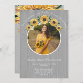 Rustikales Sonnenblumen Weißes Holz Hochzeitsstich Einladung (Vorne/Hinten)