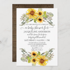 Rustikales Sonnenblumenantrieb mit Babydusche Wass Einladung