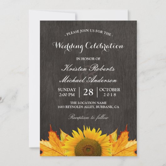 Rustikales Sonnenblumenapfel Blätter Hochzeitsfeie Einladung (Vorderseite)