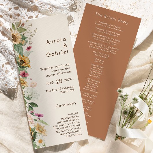 Rustikales Sonnenblumenbeige Modernes Hochzeitspro Programm