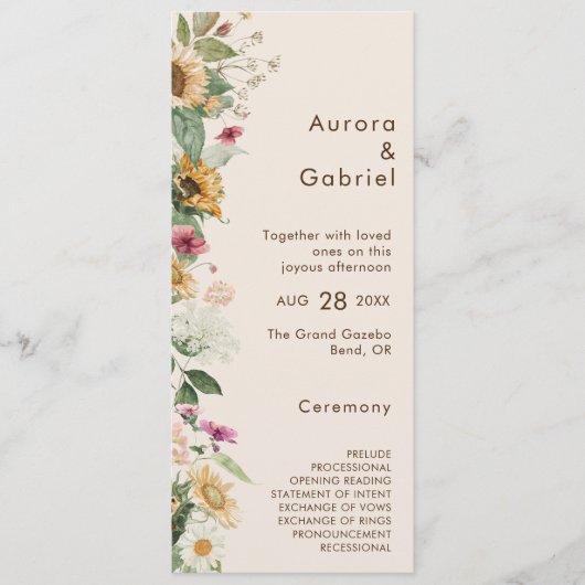 Rustikales Sonnenblumenbeige Modernes Hochzeitspro Programm (Vorderseite)