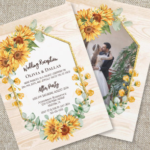 Rustikales Sonnenblumenblume Hochzeitsempfang Foto Einladung