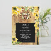 Rustikales Sonnenblumenbräu-Foto Holz Leuchten Bri Einladung (Stehend Vorderseite)