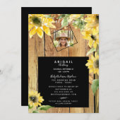 Rustikales Sonnenblumenbräu-Foto Holz Leuchten Bri Einladung (Vorne/Hinten)