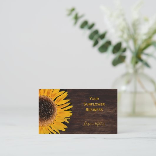 Rustikales Sonnenblumenbraun-Holz Visitenkarte (Stehend Vorderseite)