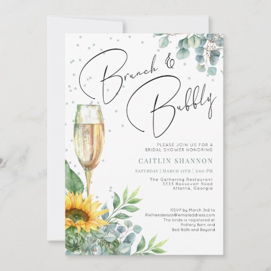 Rustikales Sonnenblumenbrunch und Brautparty Einladung (Vorderseite)