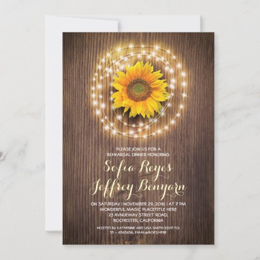 rustikales Sonnenblumenessen Probe lädt ein Einladung (Vorderseite)