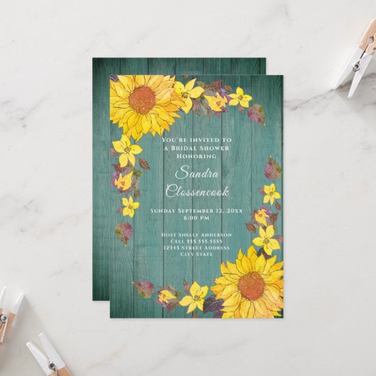 Rustikales Sonnenblumengeschirr-Brautparty Einladung (Vorderseite/Rückseite Beispiel)