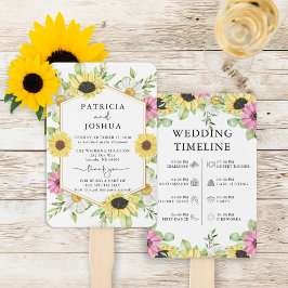 Rustikales Sonnenblumenhochzeitsprogramm Handfan Fächer