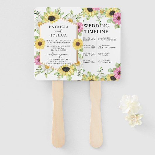 Rustikales Sonnenblumenhochzeitsprogramm Handfan Fächer (Vorne und Hinten)