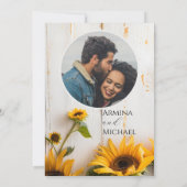 Rustikales Sonnenblumenholz-Foto Save The Date (Rückseite)