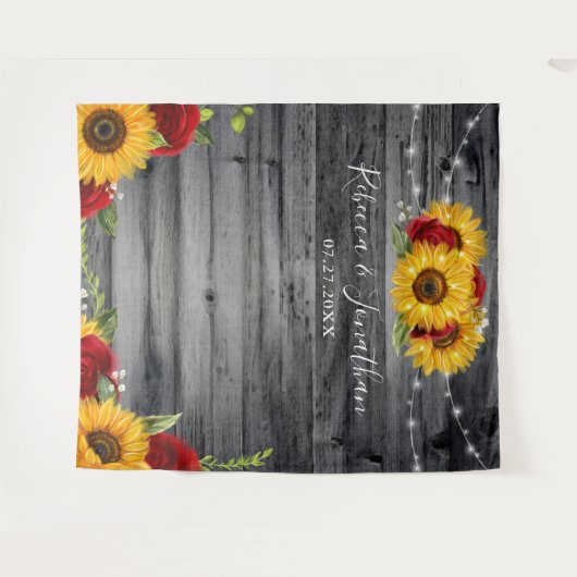 Rustikales Sonnenblumenholz-Hochzeitsband Wandteppich (Vorderseite (Horizontal))