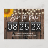 Rustikales Sonnenblumenholz Save the Date Ankündigungspostkarte (Vorderseite)