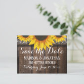 Rustikales Sonnenblumenholz Save the Date Postkarte (Stehend Vorderseite)