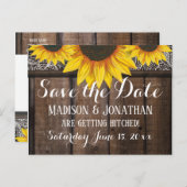 Rustikales Sonnenblumenholz Save the Date Postkarte (Vorne/Hinten)