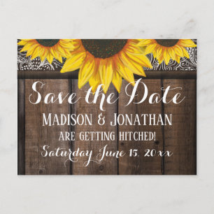 Rustikales Sonnenblumenholz Save the Date Postkarte