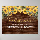Rustikales Sonnenblumenholz-Stall Hochzeitswillkom Poster (Vorne)