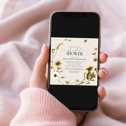 Rustikales Sonnenblumenkranz-Brautparty Einladung