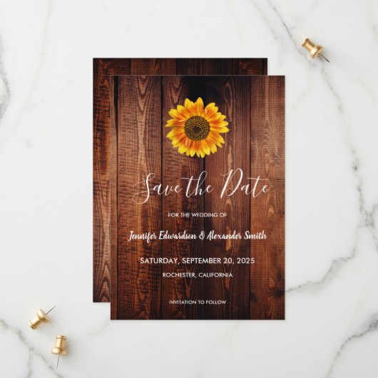 Rustikales Sonnenblumenland Save the Date (Vorderseite/Rückseite Beispiel)
