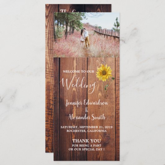 Rustikales Sonnenblumenmuseum Hochzeitsprogramm Programm (Vorne/Hinten)