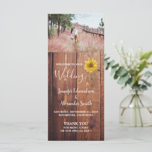 Rustikales Sonnenblumenmuseum Hochzeitsprogramm Programm (Stehend Vorderseite)