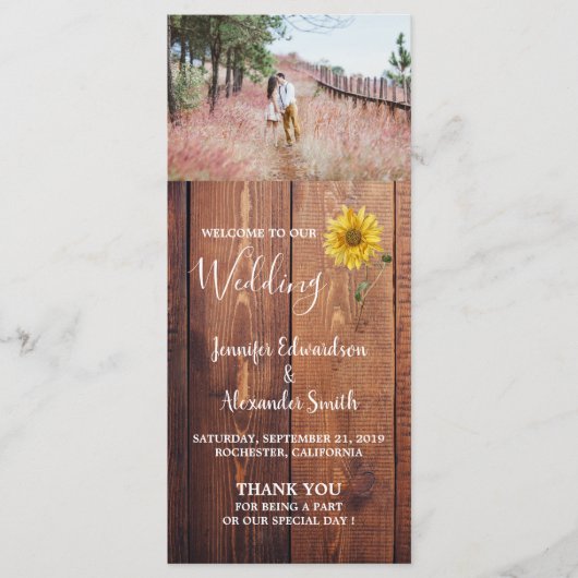 Rustikales Sonnenblumenmuseum Hochzeitsprogramm Programm (Vorderseite)