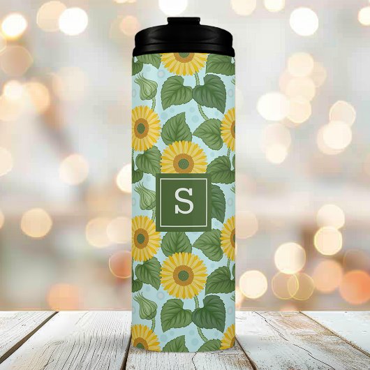 Rustikales Sonnenblumenmuster Mit Monogramm Thermosbecher