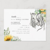 Rustikales Sonnenblumenpferd Nuzzle Brautparty Einladungspostkarte (Vorderseite)