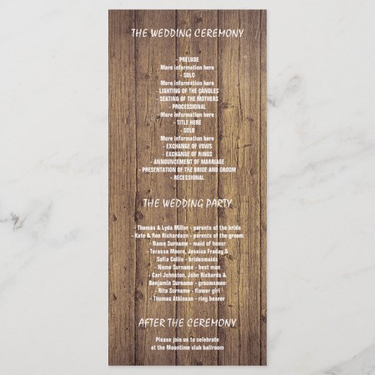 Rustikales Sonnenblumenprogramm Programm (Rückseite)