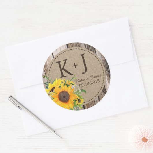 Rustikales Sonnenblumensiegel Runder Aufkleber (Umschlag)