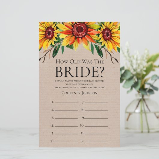 Rustikales Sonnenblumenspiel Brautparty (Stehend Vorderseite)