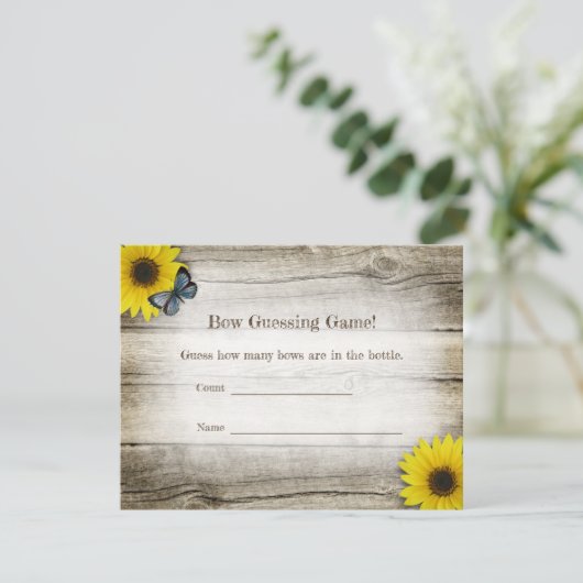 Rustikales Sonnenblumenspiel Graf Baby Duschspiel Einladung (Stehend Vorderseite)