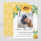 Rustikales Sonnenblumenstrauß-Foto-Script Save The Date (Vorne/Hinten)