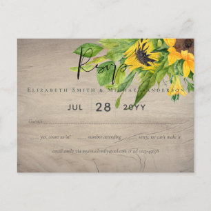 Rustikales Sonnenblumenwald Hochzeit RSVP Postkarte