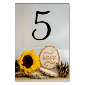 Rustikales Sonnenblumenwald Hochzeitsstimmung Tisc Tischnummer (Rückseite)