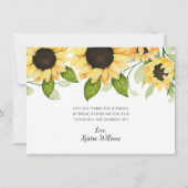 Rustikales Sonnenblumenwasser-Brautparty Dankeskarte (Rückseite)