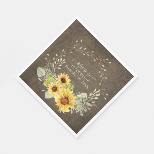 Rustikales Sonnenblumenwasser-Brautparty Serviette (Ecke)