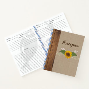 Rustikales Sonnenstudio-Rezept-Notebook Notizblock