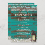 Rustikales Spitzen-Aquamarines Brautparty Einladung (Vorne/Hinten)