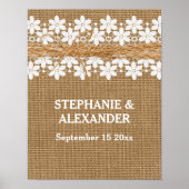 Rustikales Spitzen und Burlap Wedding Personalisie Poster (Vorne)