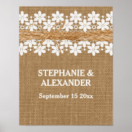 Rustikales Spitzen und Burlap Wedding Personalisie Poster