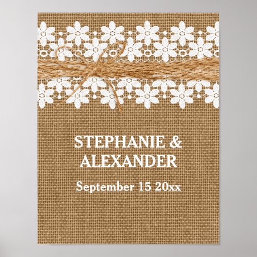 Rustikales Spitzen und Burlap Wedding Personalisie Poster (Vorne)