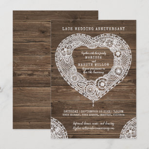 Rustikales Spitzenherz zum 13. Hochzeitstag Einladung